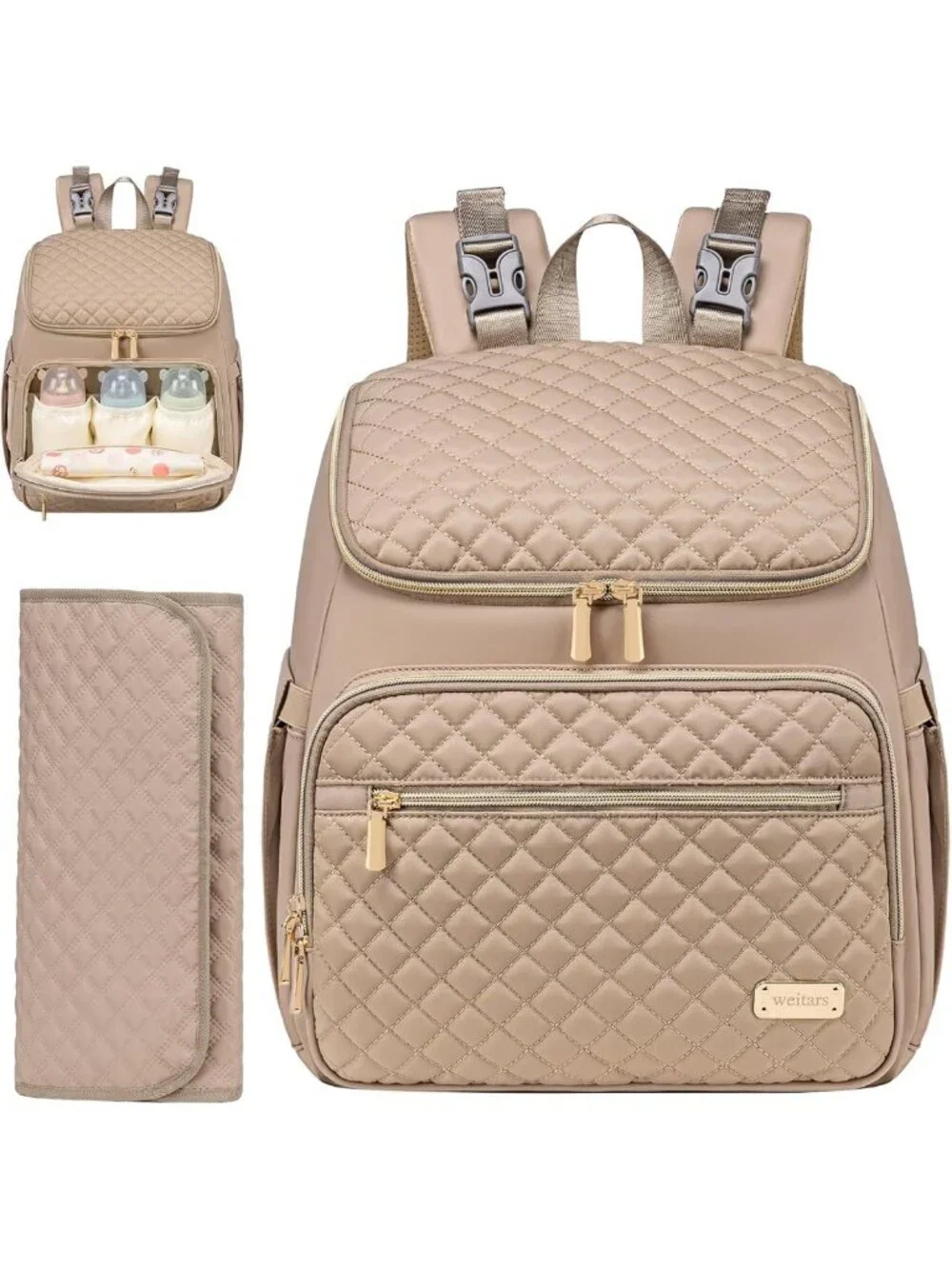 Large Diaper Bag Backpack with Changing Pad, Insulated Pockets & Stroller Straps